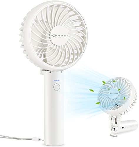 MYCARBON Mini Ventilateur Portable Petit Ventilateur USB Rechargeable, 3 Vitesses, Mode Naturel, Grille Avant Amovible, Ventilateur à Main Pliable Mini Ventilateur Portatif pour Voyage, Bureau