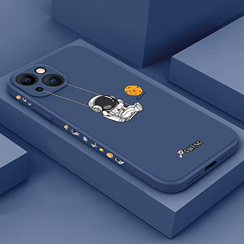 Niedliche Cartoon-Schaukel-Astronauten-Silikon-Telefonhülle für iPhone 14 13 12 11 Pro MAX X XS XR 7 8 Plus SE 3 Weiche TPU-stoßfeste Abdeckung, QQ Blau, für iPhone 13