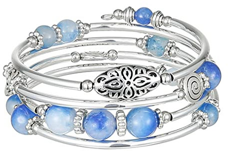 FULU AUTUMN Damen Boho Armband mit Mehrschichtiges Perlen Silber Wickelarmband Modeschmuck Geschenke zum Geburtstag und Muttertag für Frauen(17-Sapphire)