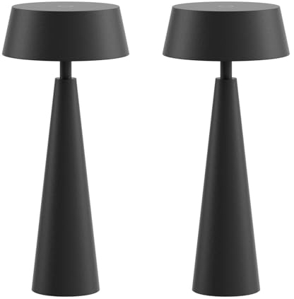 Coinmit 2 Stück Schwarz LED Kabellose Tischleuchte mit Akku, 3000K-6000K dimmbare Tischlampe, IP54 wiederaufladbare Tischleuchte mit USB-C, geeignet für Innen- und Außenbereich, Balkon, Esstisch.