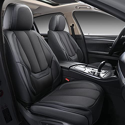 Coverado Sitzbezüge Vorne und Hinten 5 Stück, Auto-Sitzbezüge Set Universal Stoff und Leder Kompatibel mit Den Meisten Limousinen SUV Pick-up Truck, Schwarz