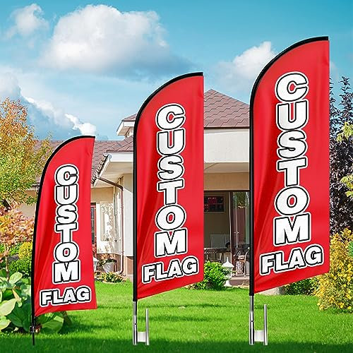 QSUM Drapeau à plumes personnalisé, 2,1 m/3,4 m/4,5 m avec kit de mât et piquet de sol, panneaux publicitaires personnalisés pour entreprise intérieure et extérieure (3,4 m)…