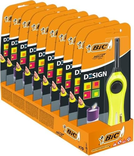 BIC Megalighter Design, 10 accendini multiuso - Fluo