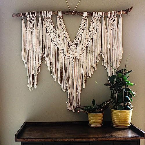 FURLOU Wandbehang aus natürlichem Treibholz, Baumwollholz, große Kunst, Boho, handgefertigte Dekoration, Wandteppich