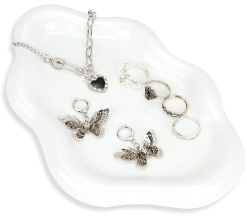HMIEPRS Plat à Bijoux en Céramique, Plateau à Bijoux en Nuage, Porte Bijoux, Plateau Cosmétique en Céramique, Porte-Maquillage, Porte-Décor pour les Femmes, Filles, Anniversaires, Fêtes (Blanc)