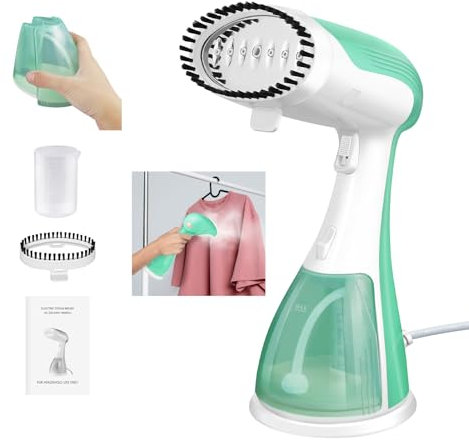 HSHa Steamer for Clothes 30s Heat Up Steamer Clothes Steamer, Handheld Garment Steamer Clothing for Home, Office and Travel Use, 300ML Water Tank Wrinkles Remover, Green