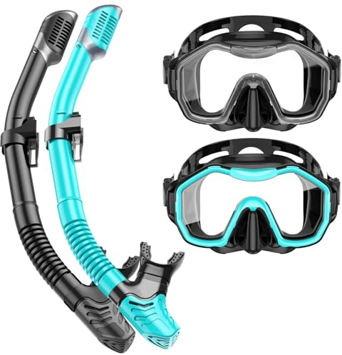 Kwambiri Snorkeling Gear for Adult Kid - Anti-Fog Mask with Top Dry Valve