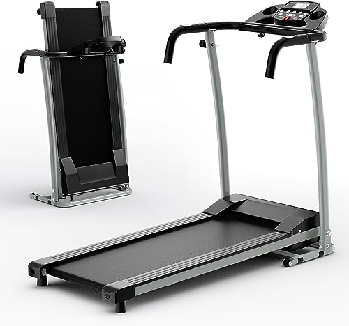 GYMAX Klappbares Laufband, motorisierte Laufmaschine mit 12 voreingestellten Programmen, verstellbarem LCD-Display & Pulssensoren, tragbares Trainingsgerät für Zuhause & Büro (Schwarz)
