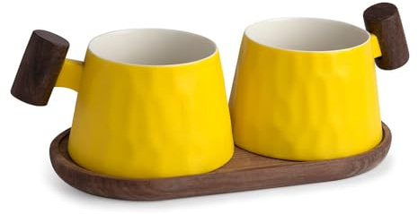 Teetassen Frühling | 2er Set mit Holzuntersetzer 3tlg. | Fine Bone China-Porzellan | mit Rosenholzgriffen