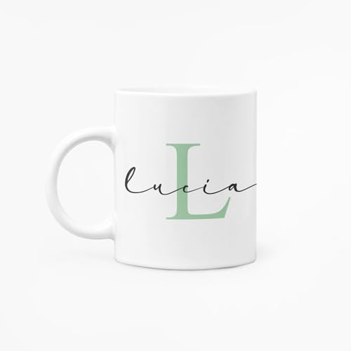 C&P Taza Personalizada blanco brillo con Inicial y Nombre de cerámica 350 ML (LUCIA)