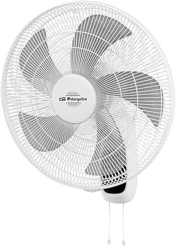 Suinga Ventilador de pared. Potencia: 60W. 5 aspas. Diametro 45 cm. 3 velocidades de ventilación. Función oscilante. Cabezal inclinable. Silencioso.