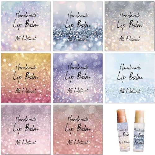 craspire 80 Stück 8 Stile Lippenbalsam-Aufkleber Mit Blitzhintergrund, Selbstklebende, Selbstgemachte Lippenbalsam-Etiketten, Vintage, Quadratisch, DIY-Etikettenaufkleber Für Lippenbalsam-Behälter