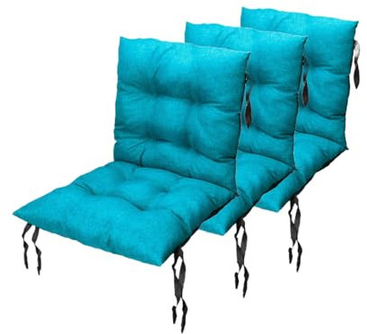 Grand Filippo Sitzkissen Gartenstuhl mit Rückenlehne 50 x 50 cm 3st. Azurblau - Beständig Gegen Schimmel und Feuchtigkeit - Wasserdicht Sitzauflagen für Gartenstühle mit Befestigungsschnüre (Set x3)