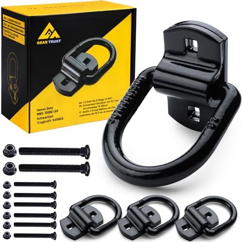 GearTrust 4 Stück Schwerlast Zurrösen für Anhänger 5400 kg PKW Anhänger Zubehör, Zurrösen Aufbauring Haken D-Ringe mit Schrauben(Schwarz)