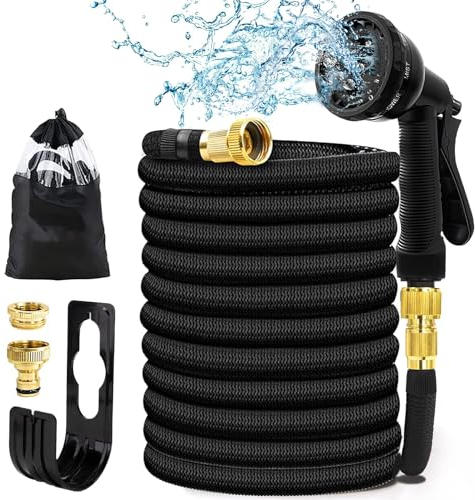LINGKY Flexibler Gartenschlauch Wasserschlauch Dehnbar Garten - 15m Gartenschlauch Flexibel mit 8 Funktionsdüse Brause, Dehnbarer Schlauch Flexibel Bewässerung für Garten Haustier Autowäsche