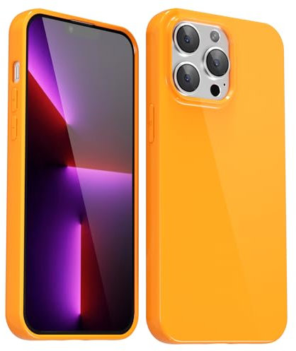 Svanove for iPhone 13 Pro Case Silicone, Slim Thin Glossy Plain Plastic 13 Pro Phone Case for Women, Girly Fluorescent Bright Soft Rubber Gel Jelly Cute Flexible Cover, Neon Orange