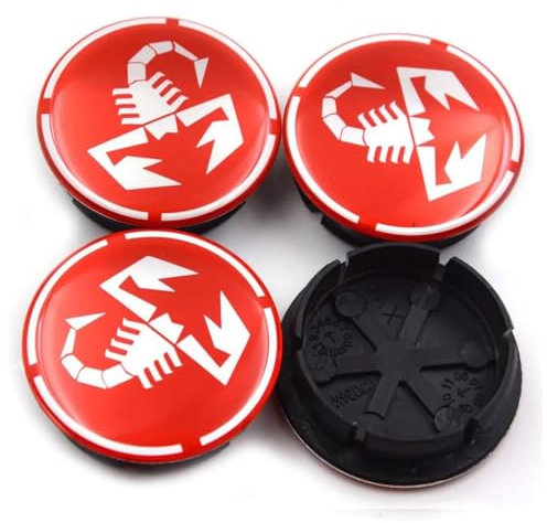 4 Tappi Coprimozzo per Fiat Abarth Marea Punto 500 50mm Fregi Cerchi in Lega Coprimozzo Copertura Centrale Della Ruota per Cerchioni Copertura Antipolvere,Red
