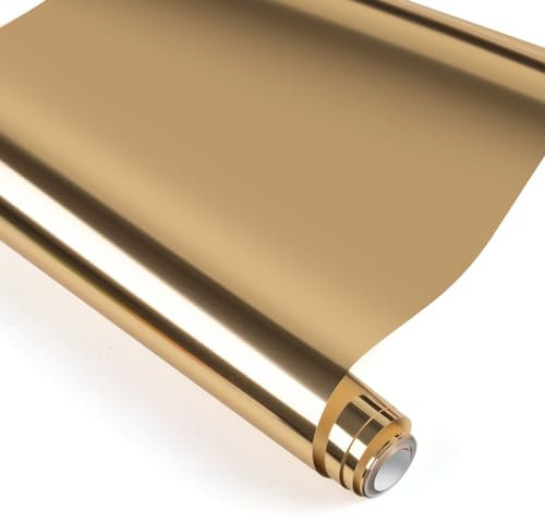 HTVRONT Gold Chrome Heat Transfer Vinyl - 12X5ft Mirror Metallic Gold Iron on Vinyl, Metallic Foil HTV Vinyl Roll for T-Shirts, Chrome HTV Easy to Cut & Weed