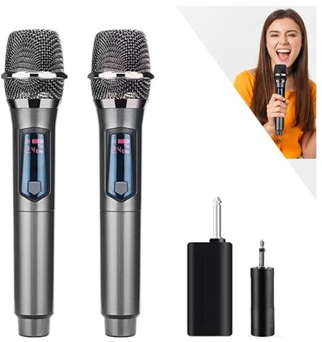HUACAM 2.4G Wireless Microphone,Dual Microphones for Karaoke, Wireless Dynamic Microphone with Rechargeable Receiver,Plug and Play, Wedding, Church, PA System