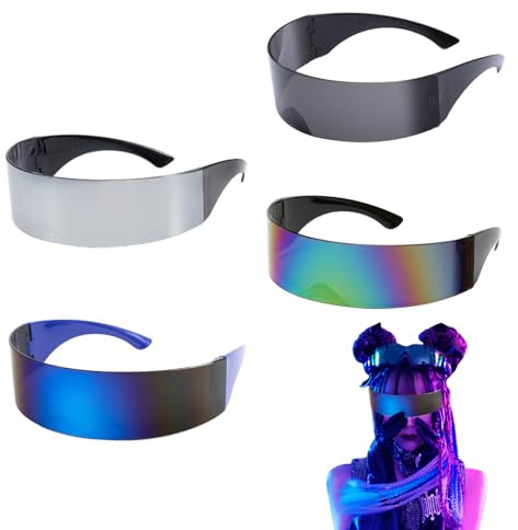 CAIJ 4 Stück Schnelle Brille Rave, Alien Brille Set mit Farbiger Rave Brille Lustige Schnelle Brille Herren Damen Futuristische Sonnenbrille Space Brille Cool Zyklopen Brille fur Faschingsfeier