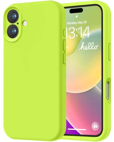 LOVE 3000 Designed for iPhone 16 Case, Premium Silicone with [Soft Anti-Scratch Microfiber Lining] Shockproof Protective Phone Case for Lanyard 6.1, Fluorescent Green