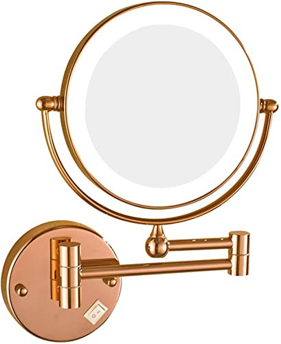 FDYZCIYI Miroir de Maquillage avec lumières et grossissement, 20,3 cm Double Face en Laiton for Salle de Bain, Miroir de courtoisie LED Extensible à 360°, Chrome, 10X(Rose Gold,3X)