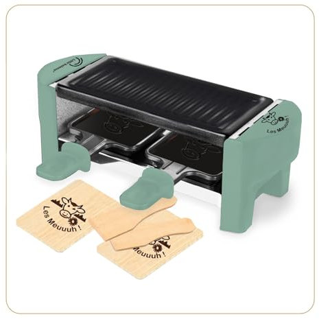 LITTLE BALANCE 8746 Raclette Duo Meuuh...!, Appareil à raclette 1/2 personnes, Grill amovible, 2 spatules +2 planchettes, Revêtement anti-adhésif, 320 W, Sapin