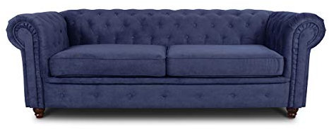 Easy4You Chesterfield Blau 3-Sitzer Sofa Sofas für Wohnzimmer Sofagarnituren mit Holzfüße Set Sofas & Couches Capri 89
