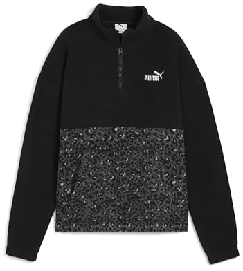 Puma Mädchen Graphic Animal Relaxed Half-Zip Crew Sweatshirt, Puma Schwarz, S EU