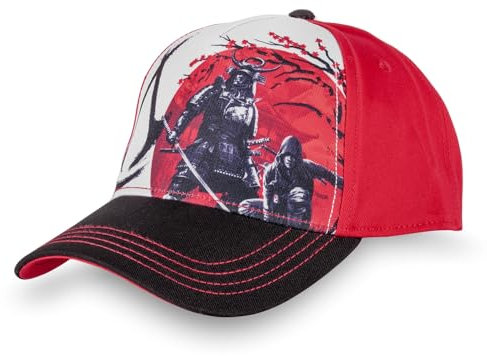 FREEGUN Assassin's Creed Shadows Herren-Baseballkappe, verstellbar durch Snapback, schwarz / weiß / rot, Einheitsgröße