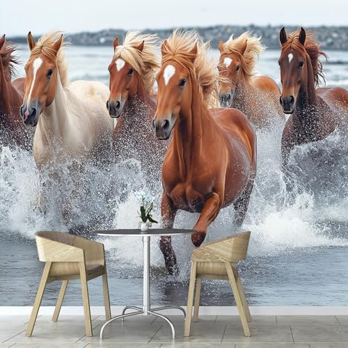 ANALTIRCE Wandbild Tapete Pferd Läuft Am Meer Entlang Tapeten 250×175 cm Foto Tapete Schlafzimmer Wohnzimmer，Moderne Tier Bildtapete 3d Effekt Wandtapete