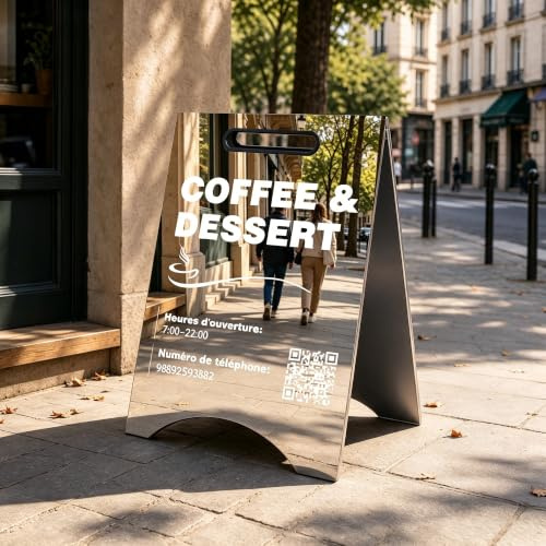 NEONAPM Stop Trottoir Extérieur, Panneau Pub Pliable Personnalisé 50-90cm | Impression UV HD, Int/Ext, acier inoxydable miroir ou brossé, double face, poignée anti-coupure, conception sur mesure