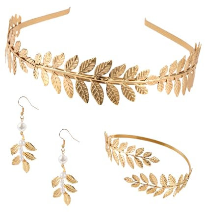 Römische Göttin Haarreif, Frauen Blatt Stirnband, Spule Oberarm Armband, Ohrhänger, Damen Haarband Gold Kopfschmuck Braut, griechische göttin accessoires, für Hochzeit,Party,Tanzparty,Mode Show (C, 3)