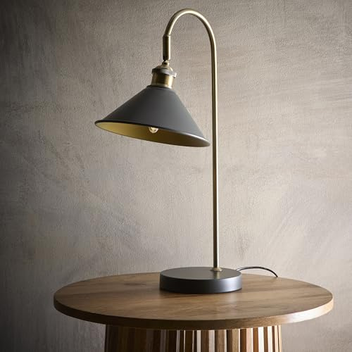 K LIVING Derby Table Lamp in Charcoal and Antique Brass Finish | Modern Classic Design for Elegant Home Decor | Versatile Lighting Solution for Living Room, Bedroom, or Office