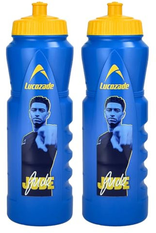 Lucozade Sport x Jude Bellingham 1L Sports Water Bottle – Leak proof, with Sports Cap & Measuring Strip, in Yellow & Blue- Pack of 2