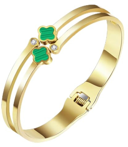 YeGieonr Armreif Gold Kleeblatt Armband, Vierblättriges Kleeblatt Armband Gold, Edelstahl Armbänder Damen, Geburtstagsgeschenk für Frauen