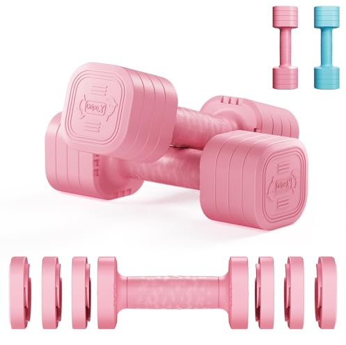 Dripex Hanteln Set Verstellbare Hanteln 1 Paar 5kg x2 oder 2,5kg x2, Schnell justierbare 6 Hantelplatten mit einem Gewicht von 0,5 kg oder 0.25 kg (Rosa 2.5 kg x2)