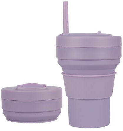 Tazze pieghevoli da viaggio 350 ml tazza in silicone pieghevole con cannuccia, tazza da caffè riutilizzabile a prova di perdite