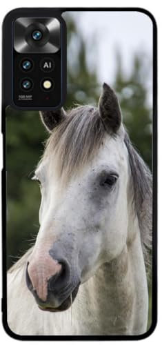 FunKaz Coque pour Xiaomi Redmi Note 11 Pro 4G et 5G - Coque Cheval Blanc - tête de Cheval - Coque Noire TPU