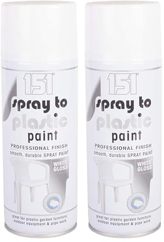 Spray to Plastic Paint Professional Finish Smooth Durable Spray Paint 400ml Gloss (White) (Pack of 2)