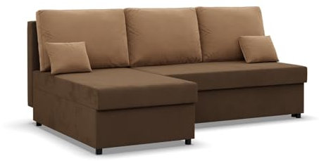Mebligo Kemi - Ecksofa mit Schlaffunktion, Bettkastem, Komfort und Still, Schaum, braun + braun (Mikrofaza 20)
