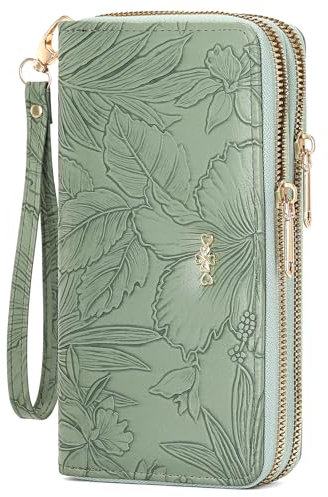 SENDEFN Geldbörse Damen Groß im Langformat, Portemonnaie Damen mit Doppel Reißverschluss, Geldbeutel Damen Clutch Wallet mit Münzfach und Abnehmbarer Handschlaufe, Portmonee Damen