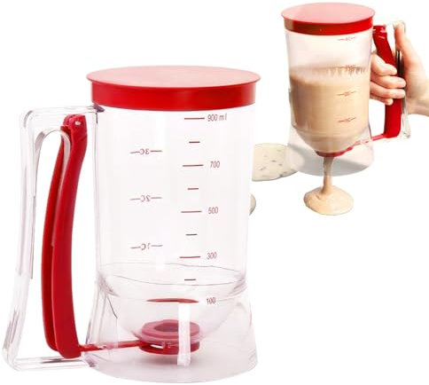 Besreey 1 Pieces Pancake Dispensers -900ML Batter Mix Dispenser Pancake With Measuring Label, Handheld Griddle Batter Dispenser Pancake, For Cupcakes, Baking