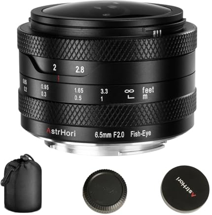 AstrHori Obiettivo F2.0 APS-C da 6,5 mm, obiettivo fisheye circolare ultra grandangolare da 192°, distanza ravvicinata di 20 cm, messa a fuoco manuale, per fotocamere mirrorless Sony E Mount