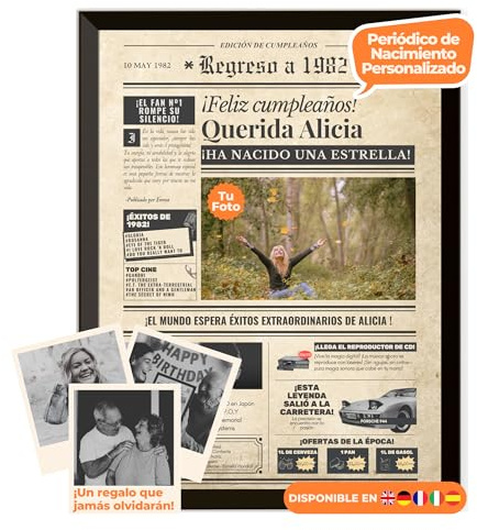 Geburtstagszeitung 1982 - personalisiert mit Foto, Namen und Widmung – originelles Geschenk zum 44. Geburtstag - optional mit Rahmen erhältlich - Vintage Poster im Zeitungsstil für Männer & Frauen