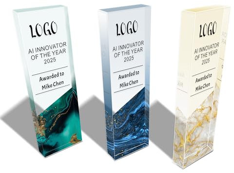 toyofmine Personalisierte Trophäen mit Namen und Text | Acryl | Logo personalisierte Medaille hochladen | 12 Stile | Geschenkverpackung | 21x7cm