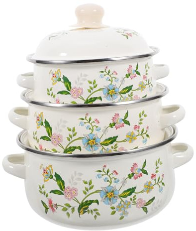 JECOMPRIS 3pcs Mini Soup Pot Set Vintage Enamel Pans Pots for Cooking and Serving Featuring Enamel Pan Handle for Enamelware and Kitchen Needs