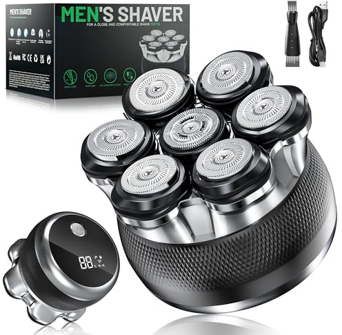 Glatzen Rasierer Herren, Yeerain 7D Flexibler Glatzenrasierer mit 2 einstellbaren Geschwindigkeitsstufen, Wiederaufladbar Kopfrasierer Glatze Magnetische Schwebender Kopf mit LED Anzeige