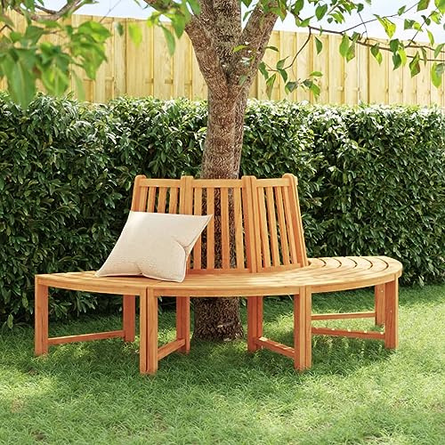 Zeehear Baumbank Halbrund Ø201 cm Massivholz Teak, Gartenbank Wetterfest, Terrassenbank für Außenbereich, Holzbank mit Rückenlehne, Parkbank