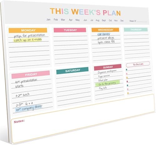 Weekly Planner Pad, A4 Weekly To Do List Notepad Organiser, 52 Undated Tear-Off Sheets Planning Pad with Daily Schedule Task Notes Scheduler for Home Business Office, 120gsm Paper